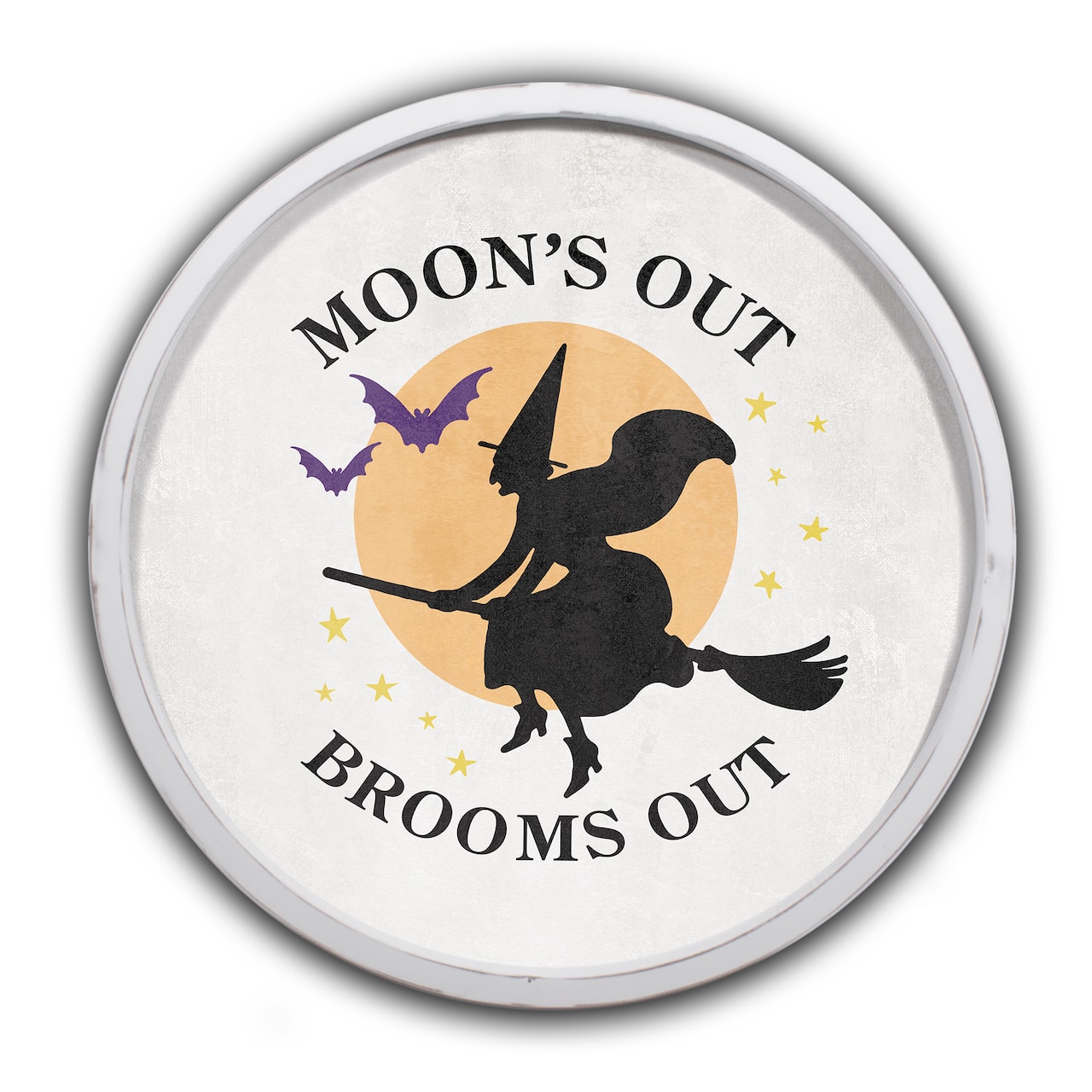 20" Moon's Out Brooms Out Round Wall Art in White Frame